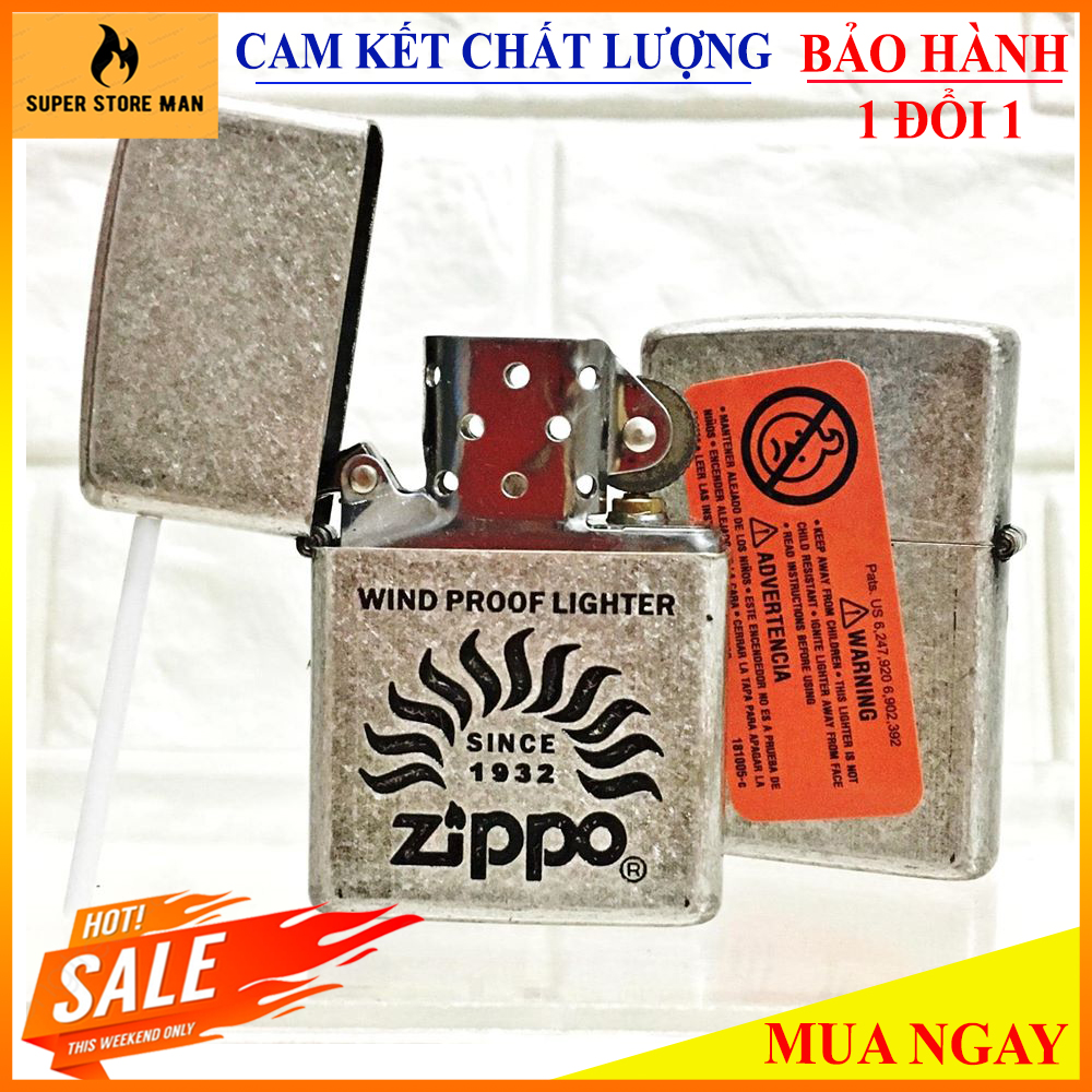 [HOT NEW] – Bật Lửa, Hộp Quẹt Zippo Mỹ – Made In USA Cao Cấp – Mẫu Bạc Cổ * WIND PROOF LIGHTER* – Hàng Xịn Full Box Cực Chất – Làm Quà Tặng Rất Sang