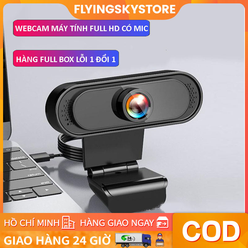 Webcam máy tính có mic full hd 1080p full box siêu nét dùng cho pc laptop Webcam máy tính full HD 1080p cực nét có Mic dùng cho máy tính