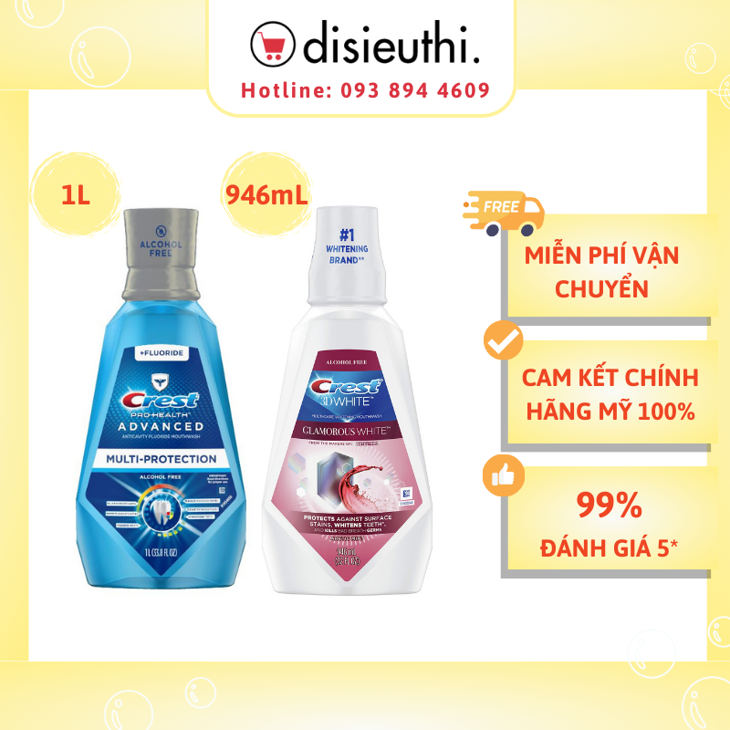 Nước Súc Miệng Crest 3D White Glamorous White 946ML làm trắng răng, ngăn ngừa sự xuất hiện của các mảng bám và vết ố bám vào răng