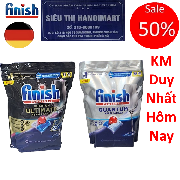 Viên rửa chén Finish Quantum Ultimate 60 Viên hoặc 72 viên quantum Chanh hoăc 44V Finish Quantum Hương Chanh Và Táo