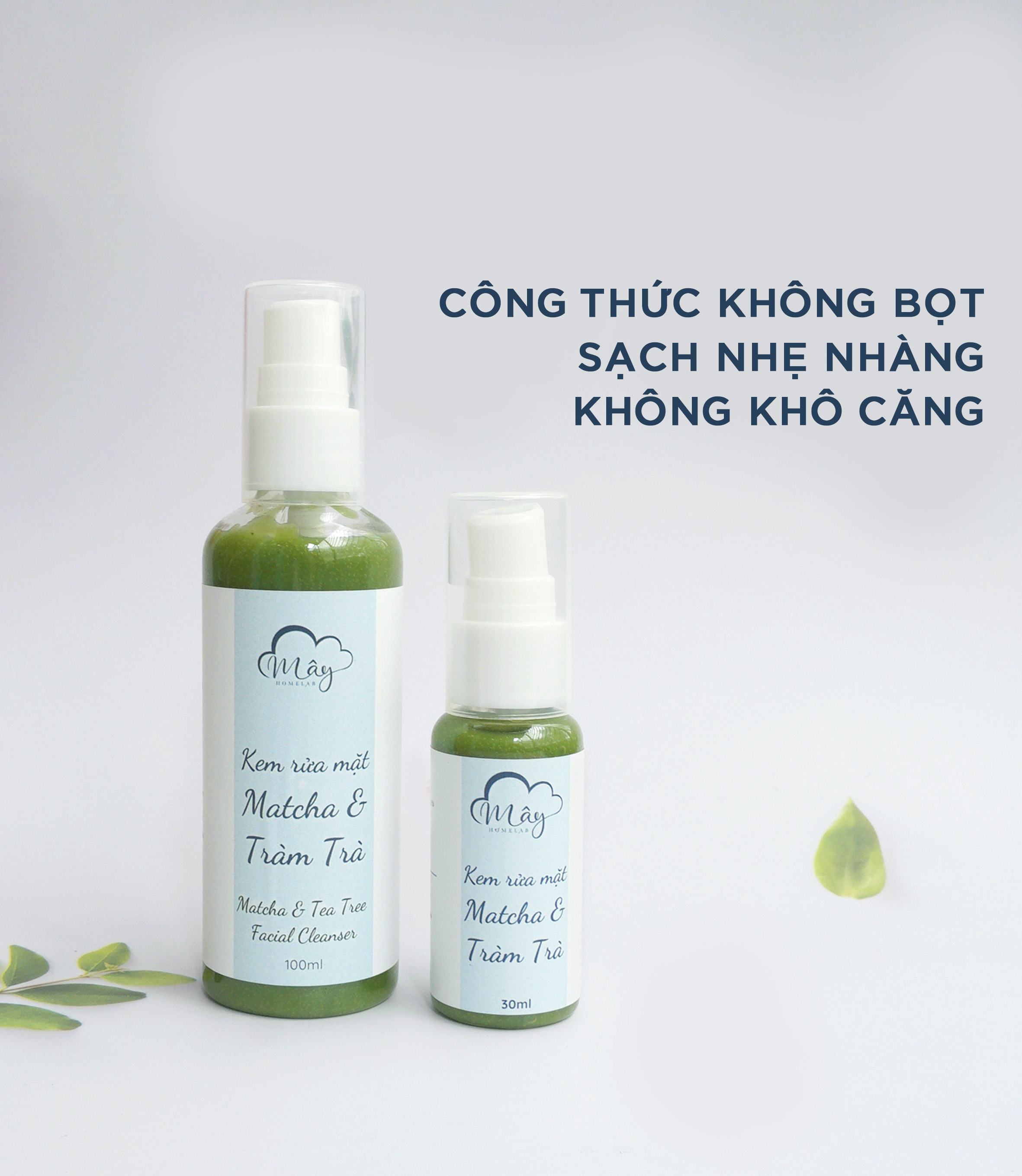 [HCM]Sữa rửa mặt thiên nhiên dạng kem không bọt từ Matcha & Tràm trà handmade  Mây Homelab