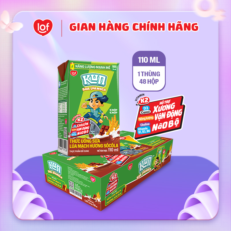 Sữa lúa mạch KUN vị socola thùng 48 hộp x 110ml