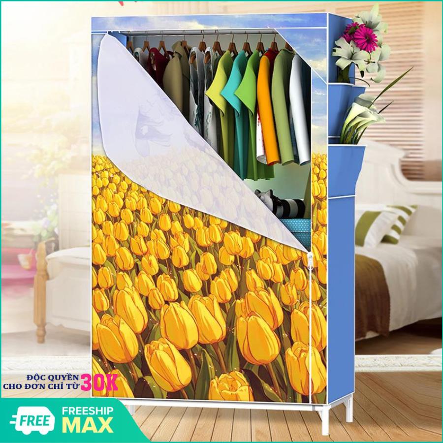 Tủ vải 3D 1 buồng , 2 ngăn,gọn nhẹ, chắc chắn, tủ nhựa, tủ quần áo, tủ vải, tủ vải đựng quần áo, tủ vải quần áo, tủ vải treo quần áo, tủ vải đựng đồ (Mẫu ngẫu nhiên)