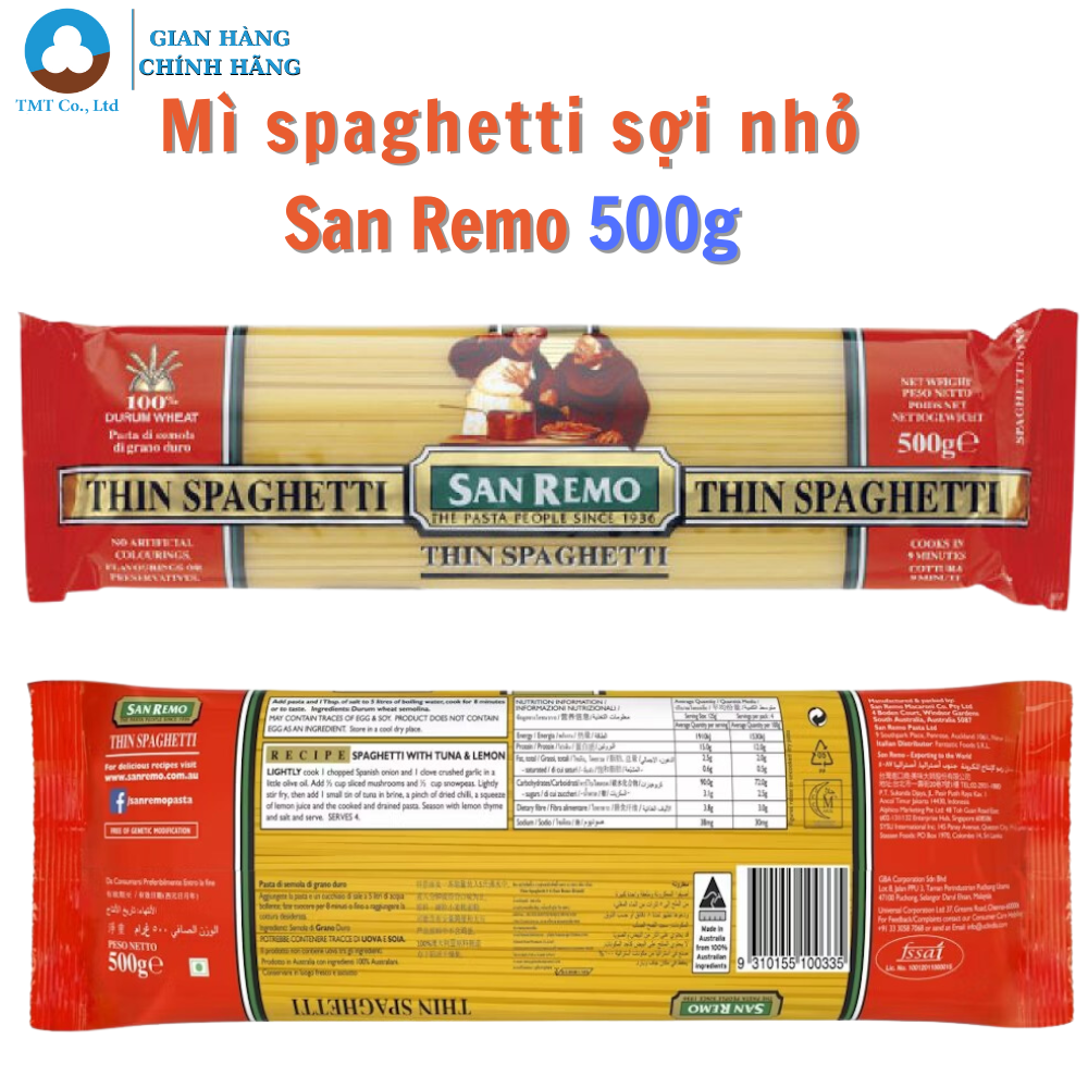 Mì ý spaghetti dạng sợi nhỏ thương hiệu San Remo 500g No.4 Thin Spaghetti
