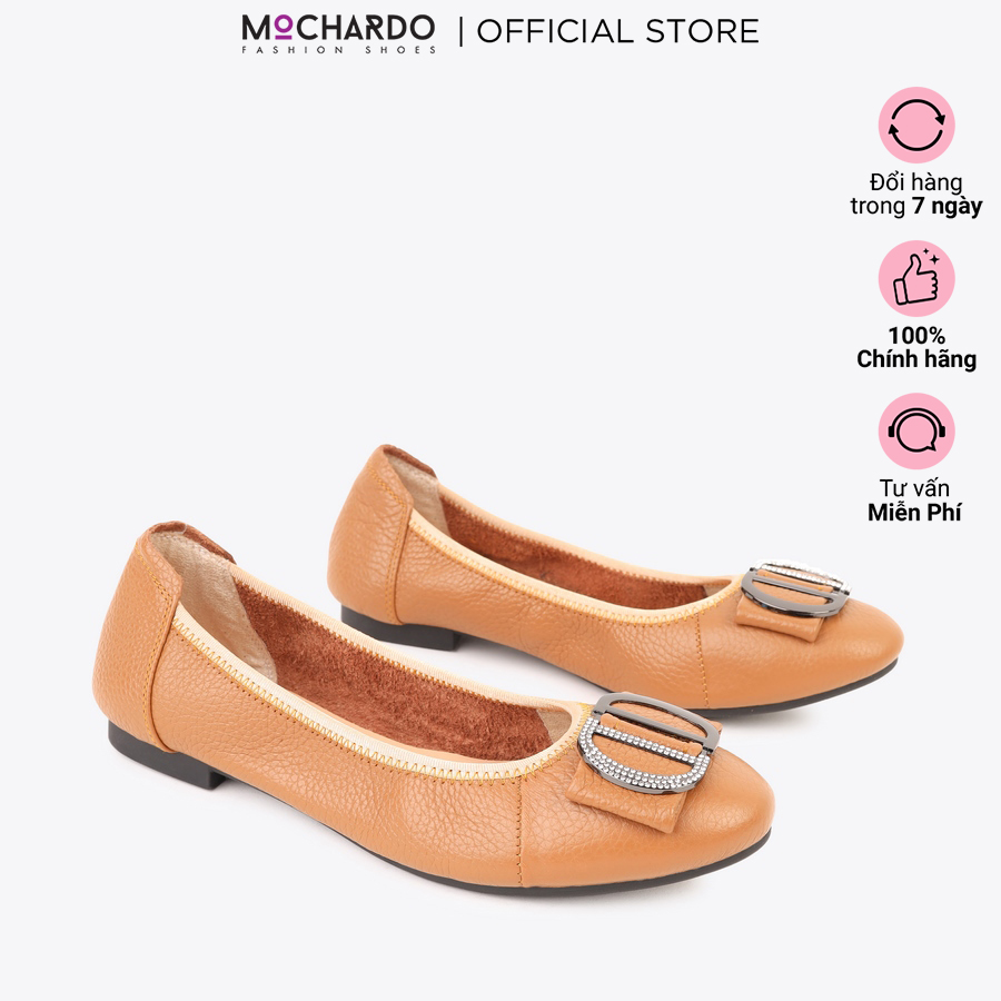 Giày búp bê mũi tròn đính khóa đôi cung da sần mochardo sn-15
