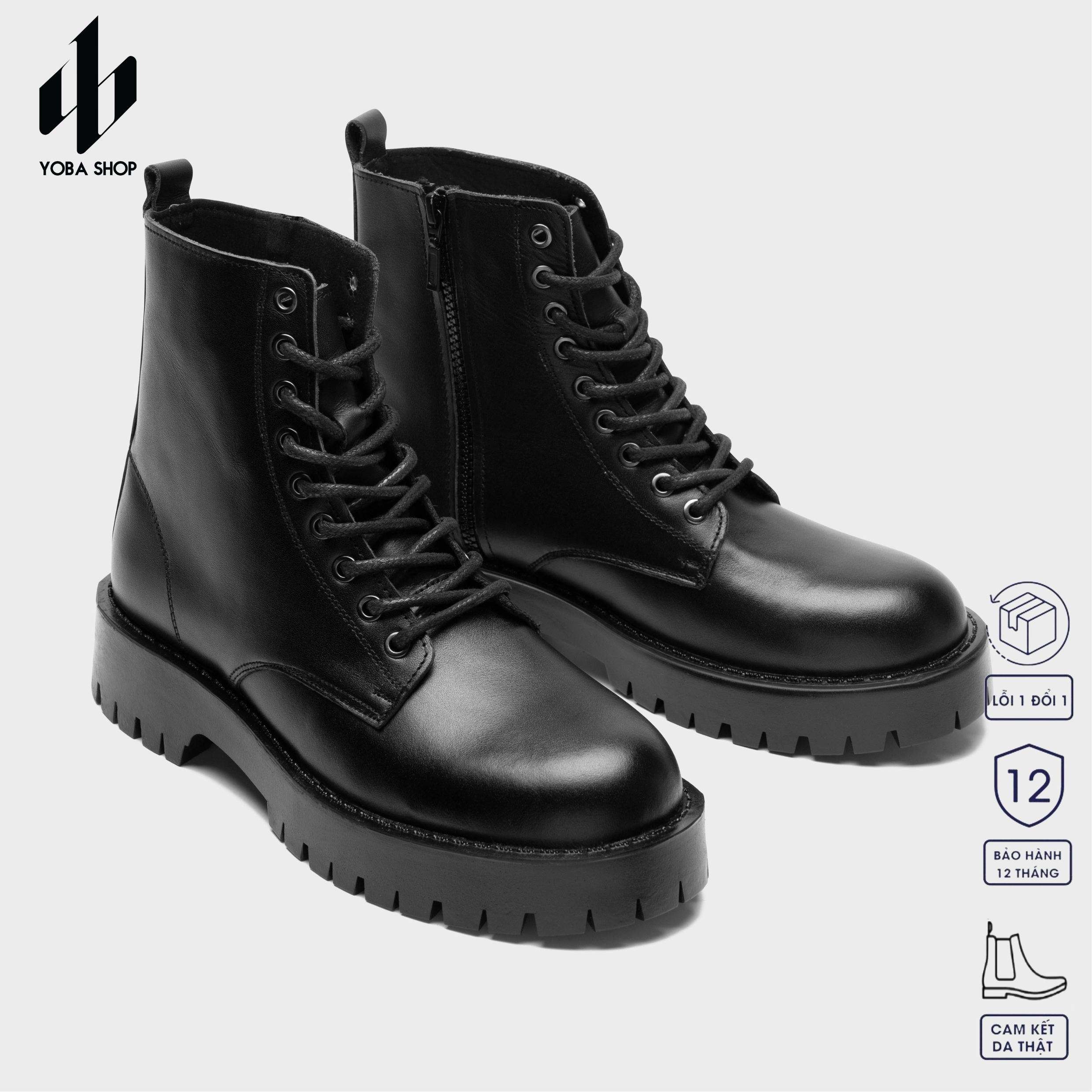 Giày combat boots đế chunky yoba cao su đúc 4cm tăng chiều caoboot da thật có zip g91