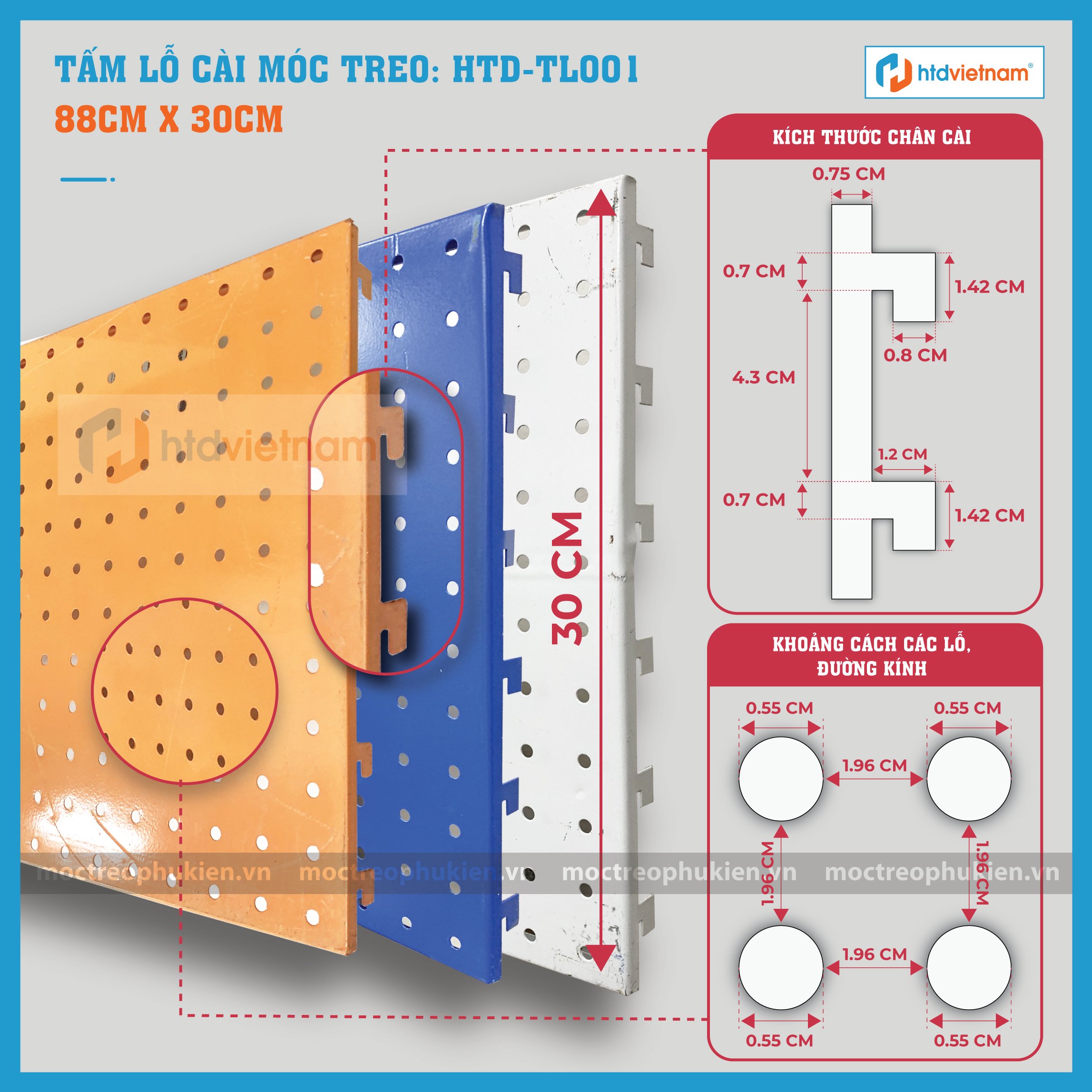 Combo 1 tấm thép đục lỗ tl001 và 10 móc treo d81-10cm