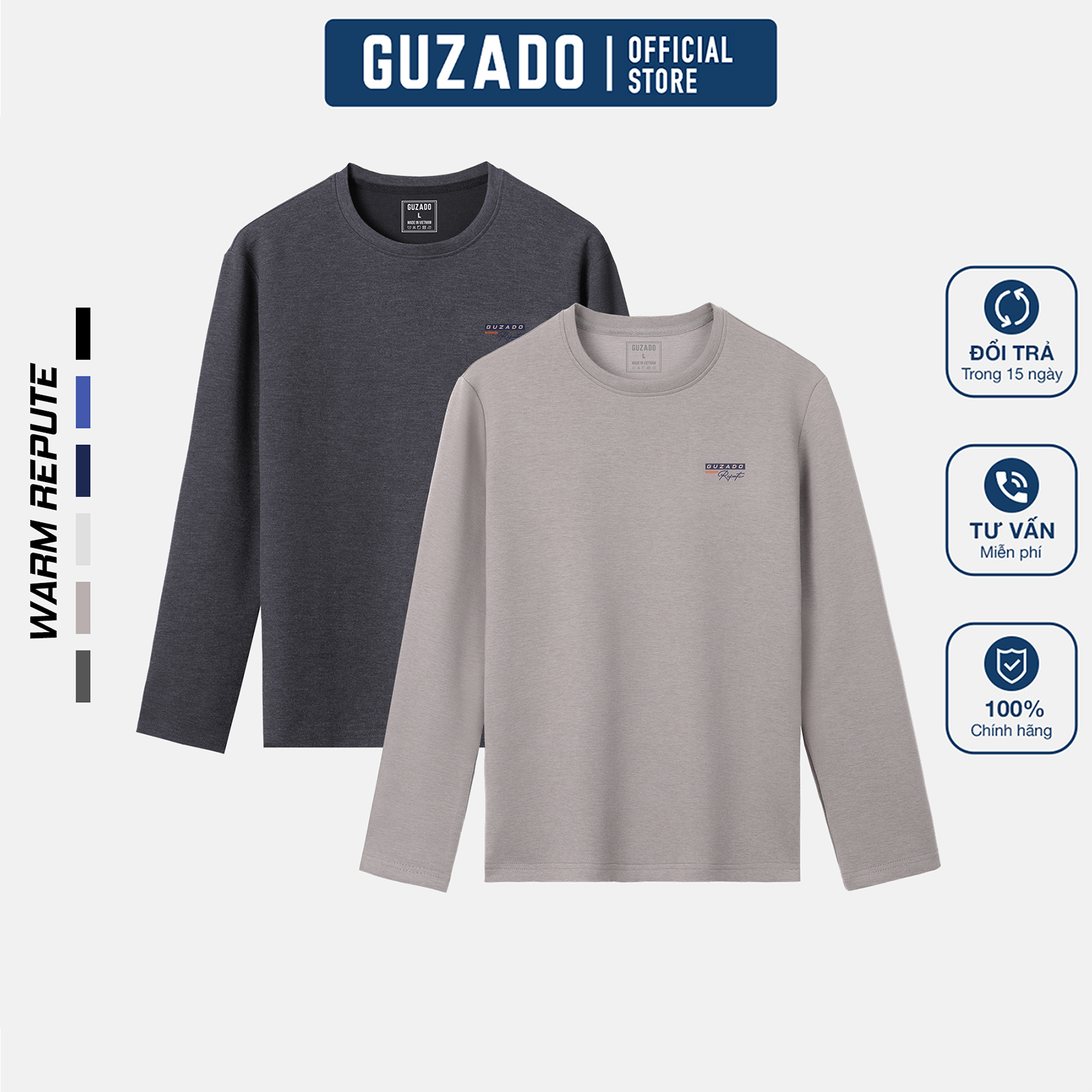  Áo Thun Dài Tay GUZADO Chất Vải Cotton Co Giãn Đàn Hồi Giữ Nhiệt Hiệu Quả Form Dáng Basic Dễ Phối Đồ GDT03 