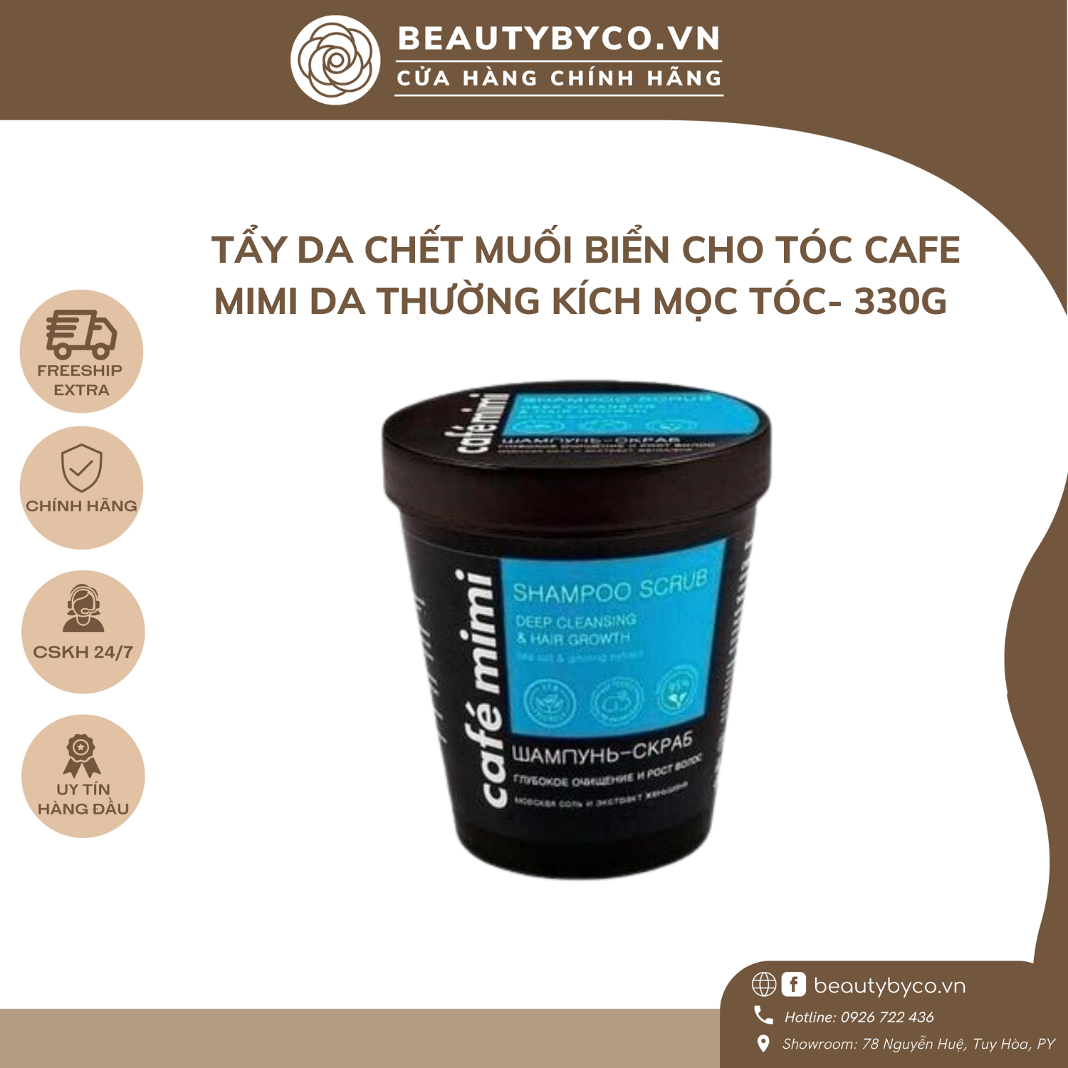 Muối tẩy tế bào chết da đầu Cafe Mimi làm sạch da khô, kích thích mọc tóc 330g - Blue - dành cho da đầu thường, tóc yếu, kích mọc tóc
