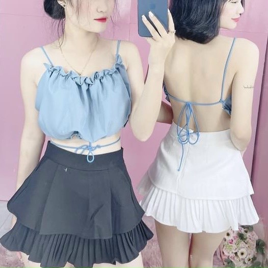 Áo 2 Dây Hở Lưng Cột Dây Bún Kèm Mod Ngực U21