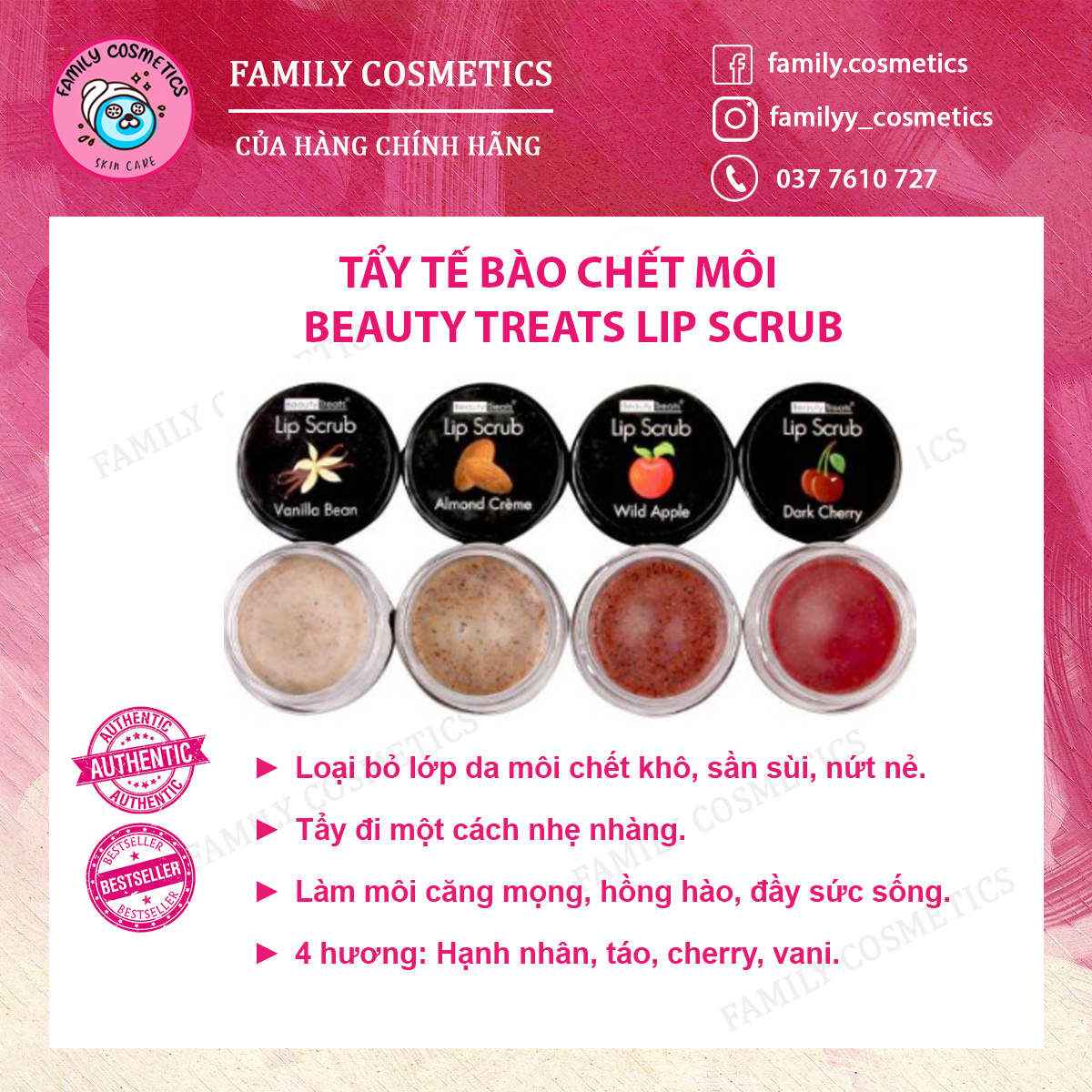 Tẩy tế bào chết môi Beauty Treats Sugar Lip Scrub