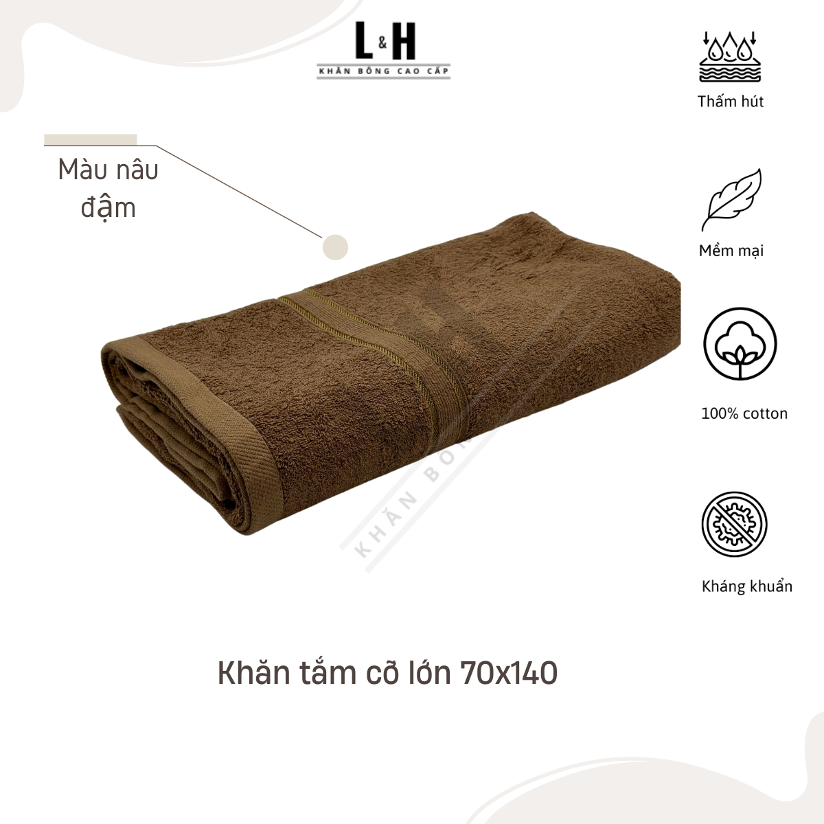 Khăn tắm l&h cao cấp, siêu mềm, thấm hút nước, kt 70x140cm, nặng 400g