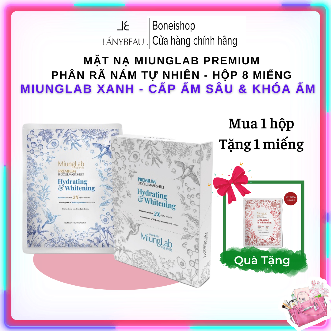 Hộp 8 miếng Mặt Nạ cấp ẩm và dưỡng trắng da LÁNYBEAU MiungLab Premium Hydrating & Whitening Biocell Mask