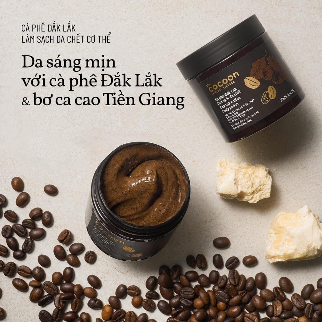 Cà phê Đắk Lắk tẩy da chết làm sạch da chết toàn thân Cocoon 200ml giúp da sáng mịn, đều màu
