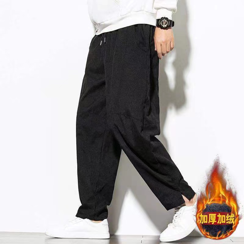 Quần thường ngày nam mùa thu và mùa đông vải nhung kẻ màu trơn cộng với nhung dày thời trang nam quần Harajuku R quần harem