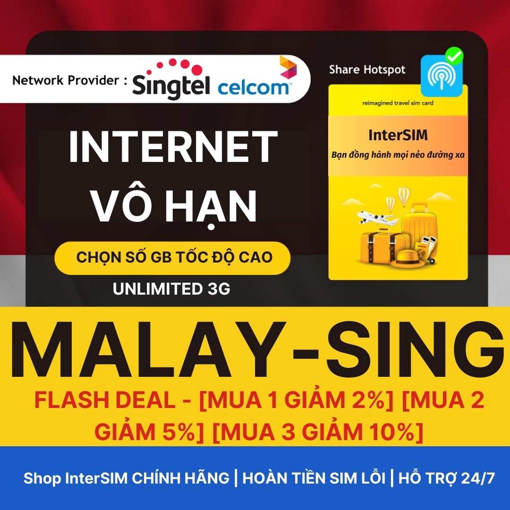 【Sim du lịch Singapore Malaysia】【Nhà mạng Singtel/Celcom】【Internet tốc độ cao 4G / 5G】Sim Du Lịch InterSIM giao hoả tốc