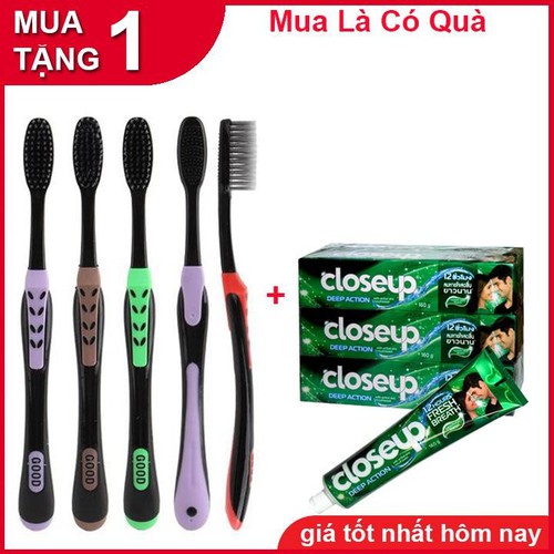 Combo 4 Bàn Chải Than Hoạt Tính Kèm 4 Tuýt Kem Đánh Răng Closeup Thái Lan Bạc Hà Cho Hơi Thở Thơm Mát