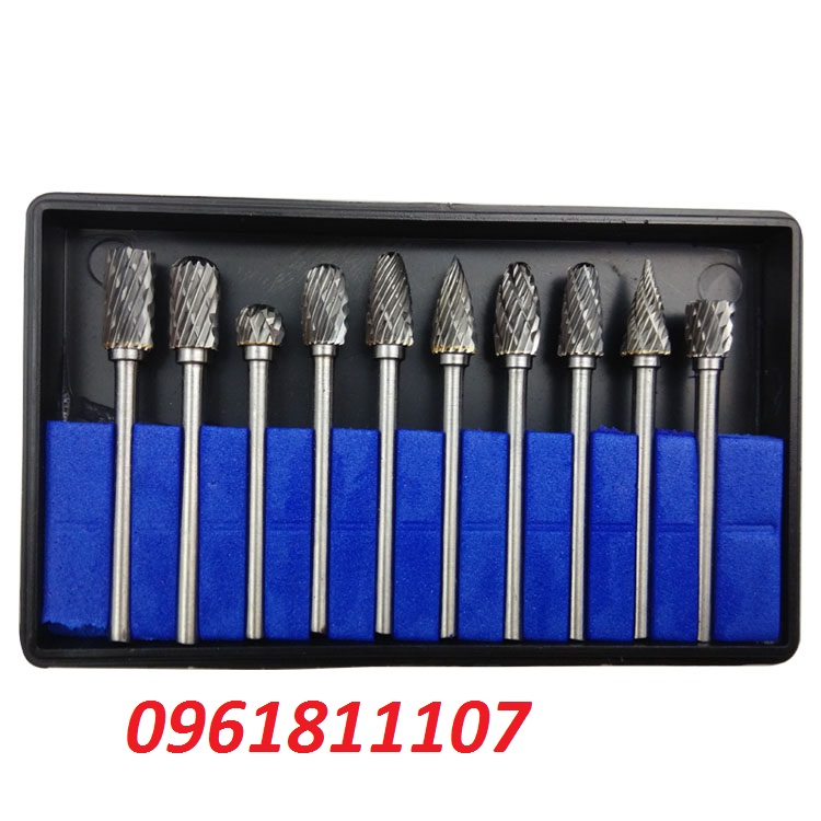 Bộ 10 mũi làm lũa , khắc gỗ Vonfram cao cấp, mũi mài, mũi khoét sắt, mũi lũa, mũi phay sắt gỗ