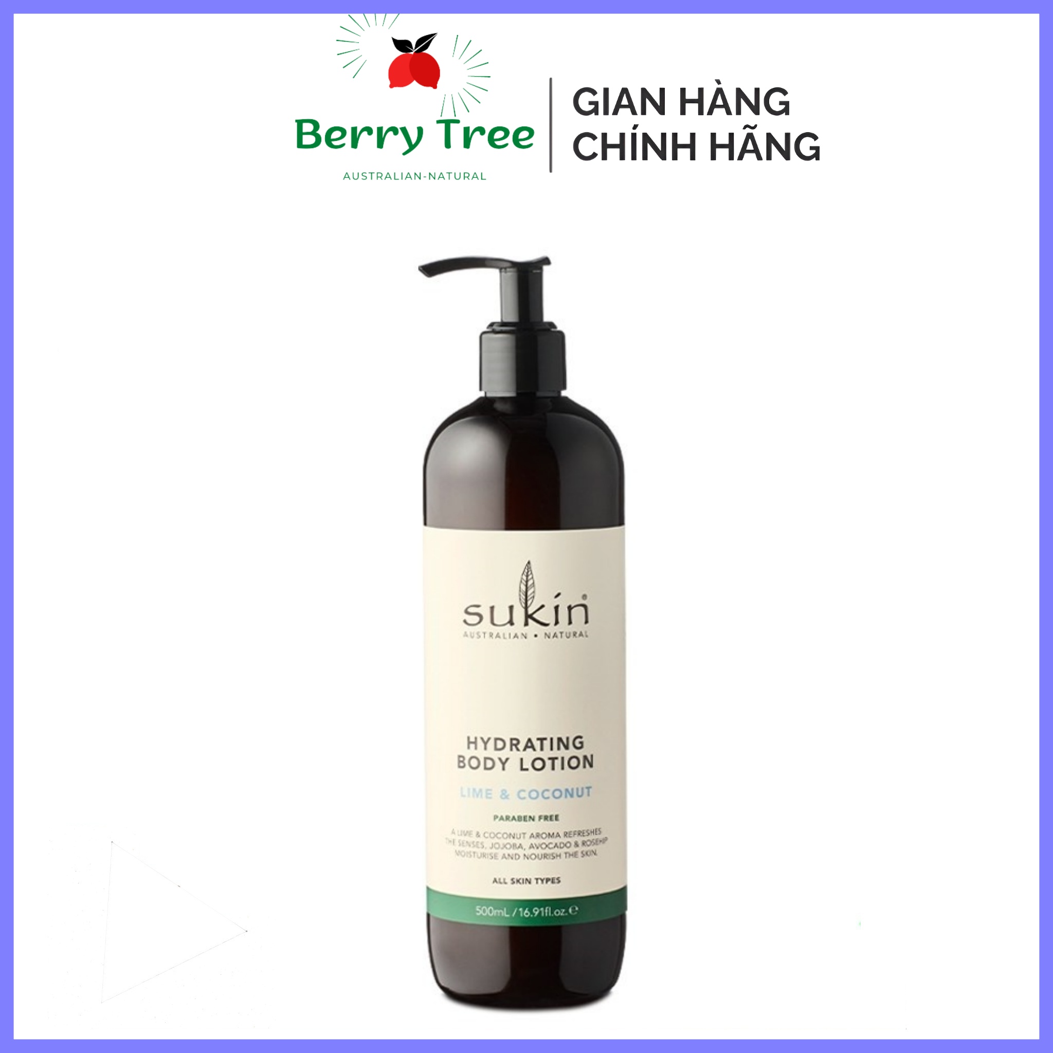 Kem dưỡng thể hương chanh và dừa Sukin Hydrating Body Lotion Coconut Lime 500ml