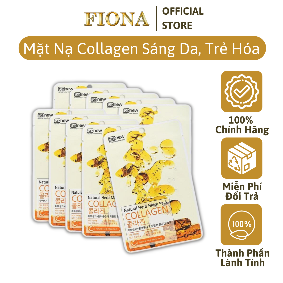 Mặt nạ dưỡng ẩm, trắng da chiết xuất Collagen Benew Natural Herb Mask Pack cao cấp Hàn Quôc - Hàng chính hãng