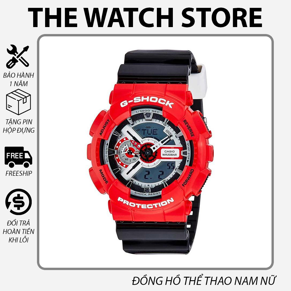 Đồng hồ Casio G-Shock Nam GA-110 dây đen kết hợp vỏ đỏ bóng tạo style thời trang đường phố - Bảo Hành 12 tháng
