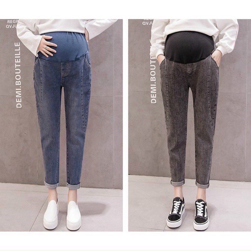 Quần Bò Bầu, Quần Jeans Bầu Hàng Mềm Đẹp Loại 1, có đáp bụng chun chỉnh, gân