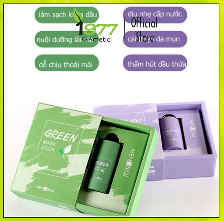 Mặt nạ bùn đất sét trà xanh cà tím mask stick dạng lăn ozenmy loại bỏ mụn đầu đen, mụn ẩn