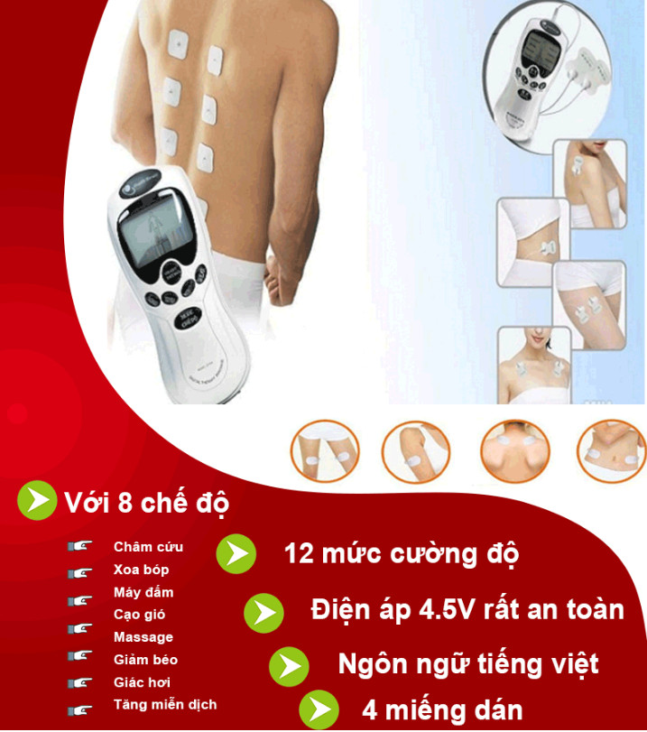Máy massage trị liệu xung điện 4 miếng dán giảm đau, giải mỏi, massage cơ thể