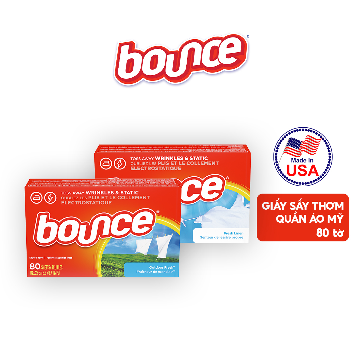 Giấy thơm quần áo bounce của mỹ 120/80 tờ