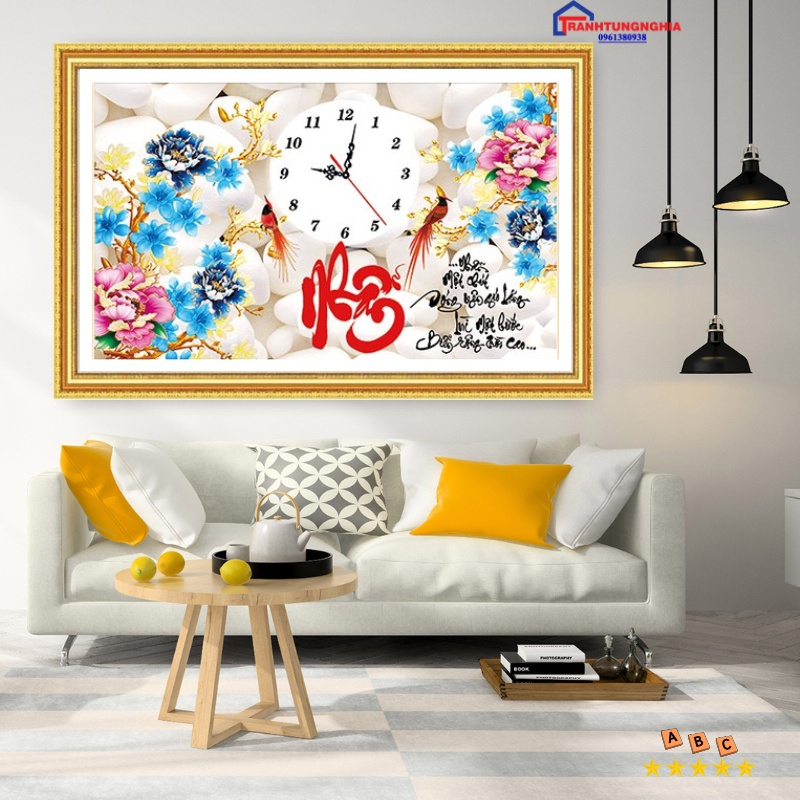 Tranh đính đá đồng hồ chữ nhẫn 60cm x 45cm