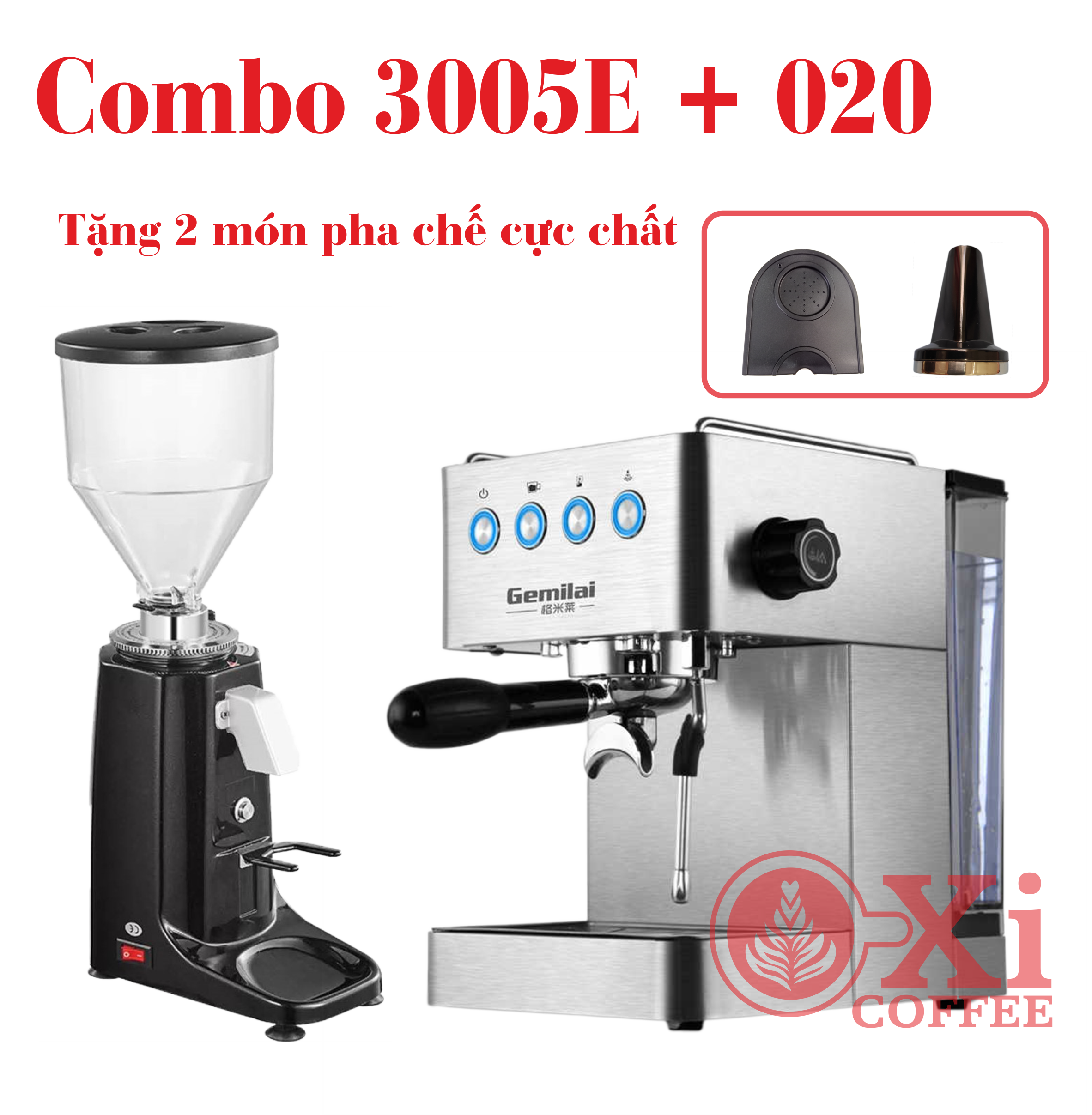Combo máy pha cà phê Gemilai CRM 3005E và máy xay 020