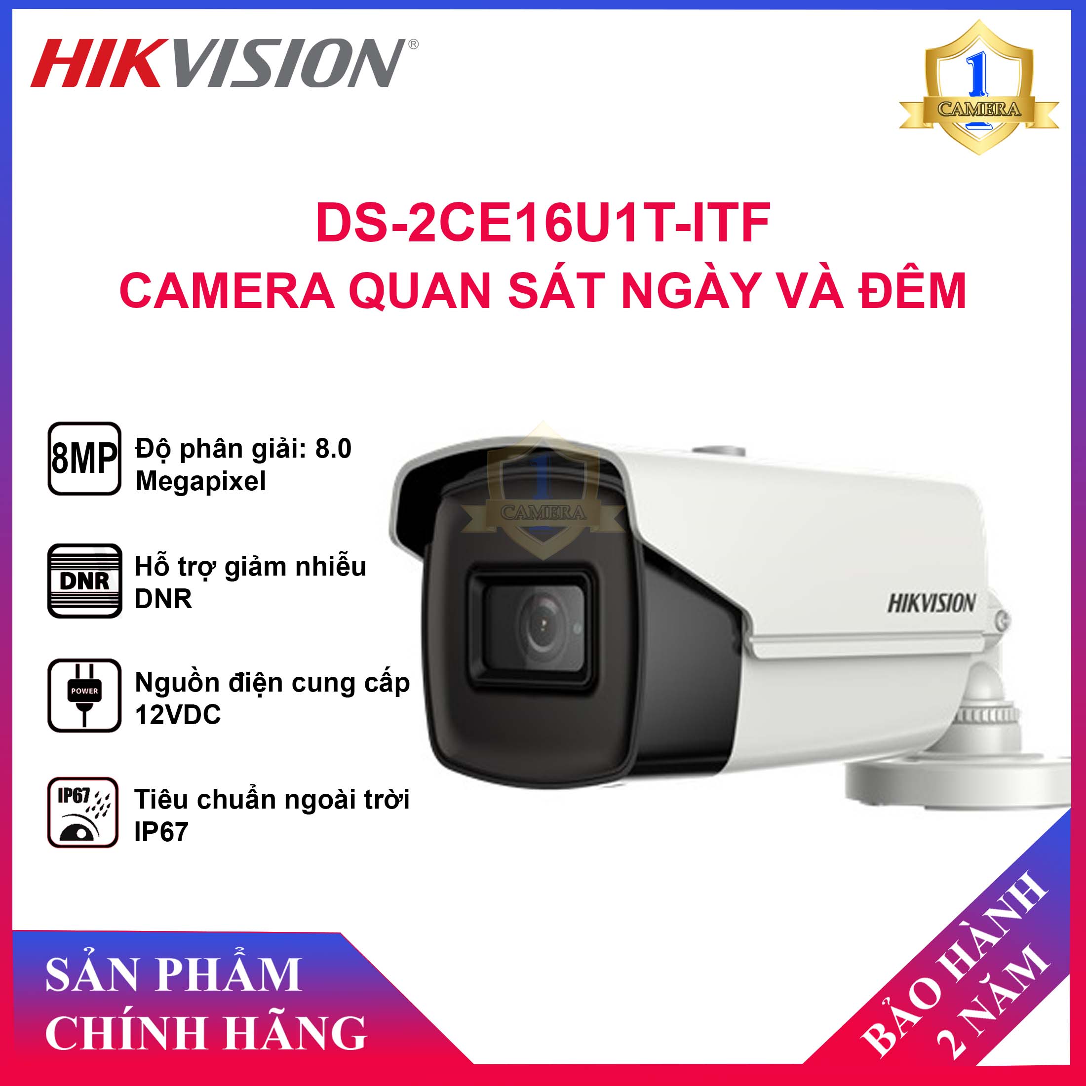 Camera hdtvi hikvision ds-2ce16u1t-itf 8mp - hồng ngoại exir: 30m, vỏ kim loại, tiêu chuẩn ip67 - camera số 1