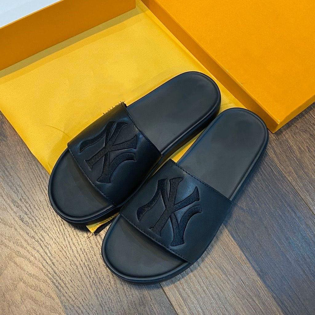 Dép lê da đế hộp NY chữ đen nam