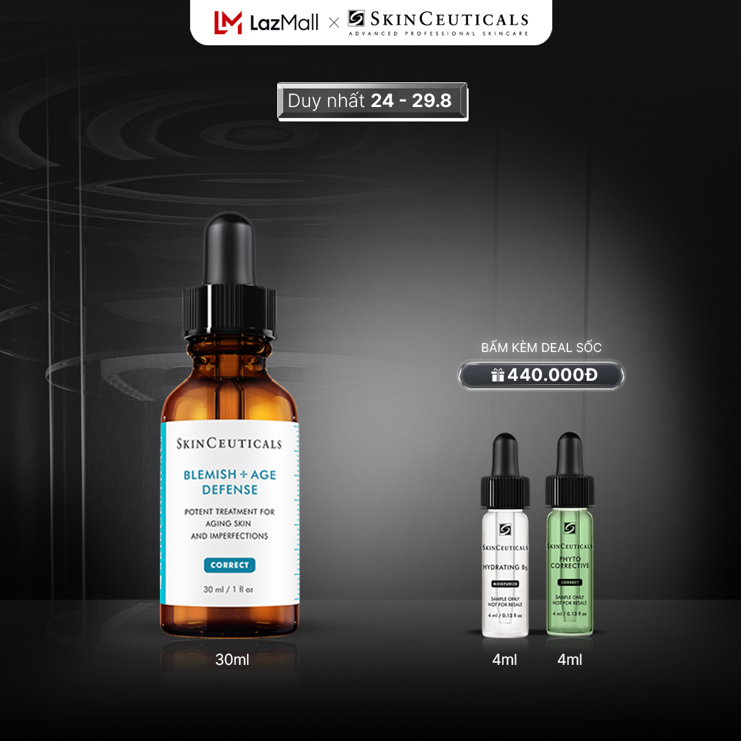 Tinh chất chuyên biệt Skinceuticals Blemish + Age Defense giúp cải thiện khuyết điểm sau mụn, kiểm soát bã nhờn và ngăn ngừa hình thành mụn 30ml