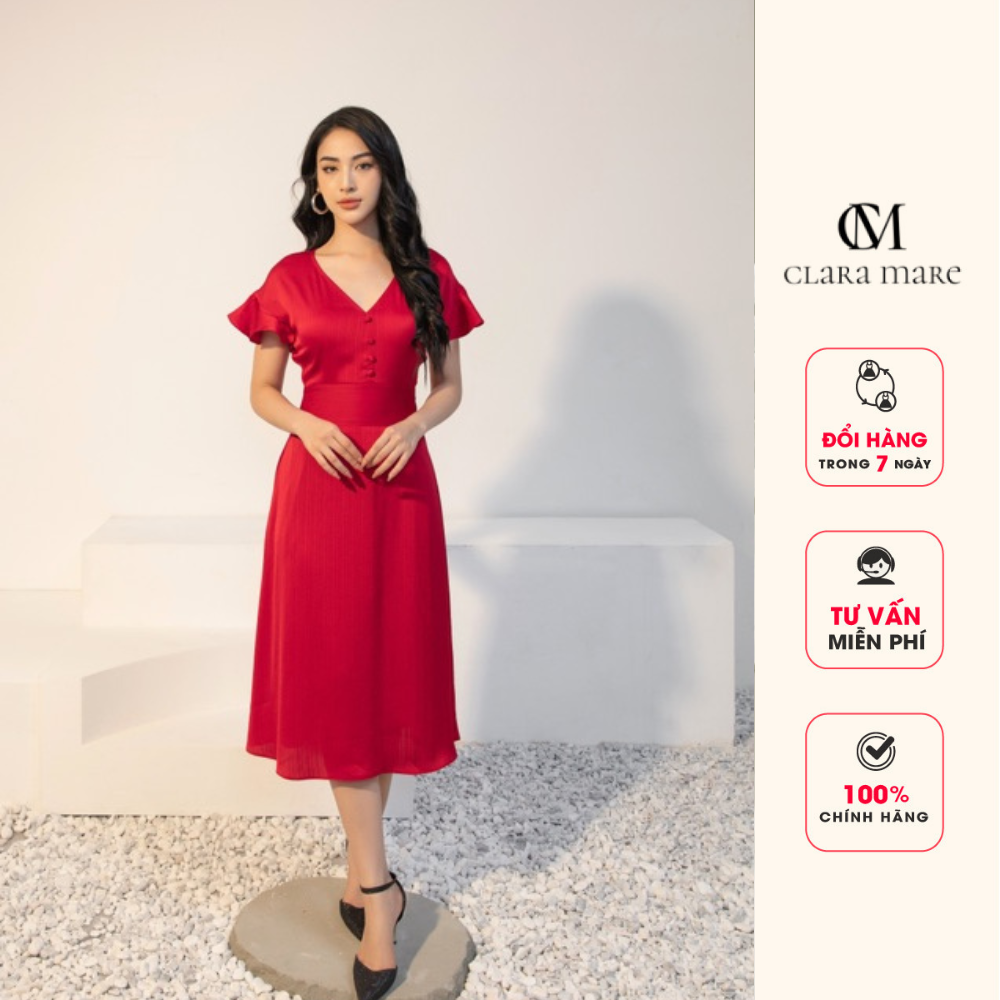 Đầm lụa cổ tim, dáng xoè, ôm eo, chất liệu lụa tăm nhật cao cấp, may hai lớp clara mare dre4031