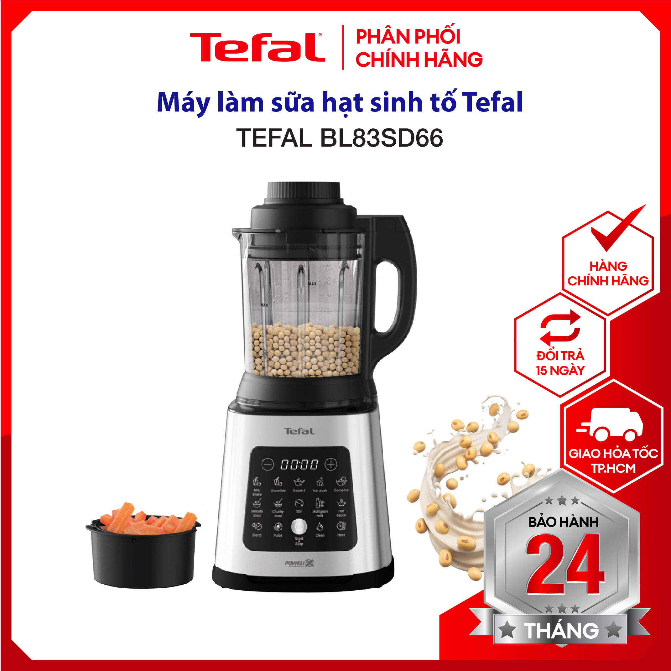 |HỎA TỐC 2H| Máy làm sữa hạt máy xay sinh tố đa năng Tefal BL83SD66 - Công suất lớn, 14 chức năng Nấ