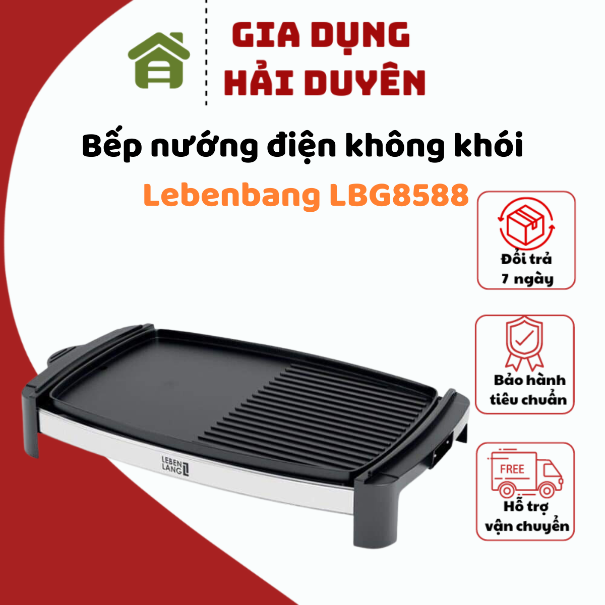 Bếp nướng điện không khói Lebenlang LBG8588 bề mặt bếp rộng có thể tháo rời khay nướng vệ sinh dễ dàng bảo hành 24 tháng