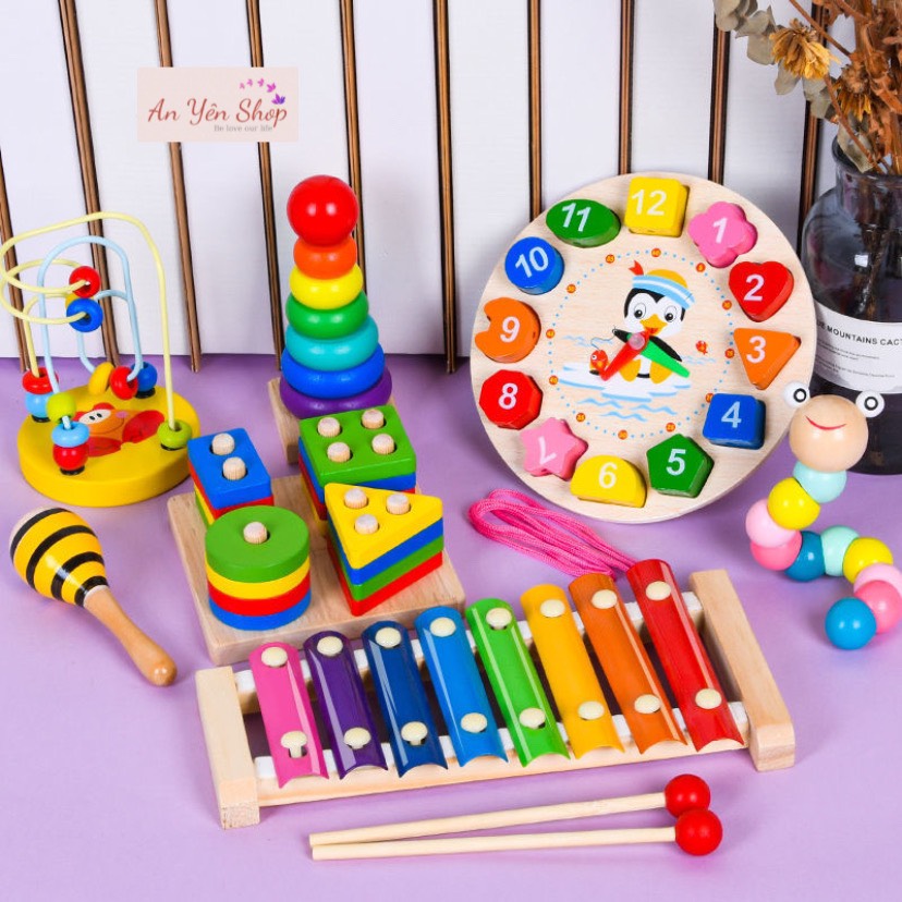 Combo 7 Đồ chơi gỗ Montessori cho bé tư duy, phát triển trí tuệ vừa học vừa chơi, đồ chơi thông minh, đồ chơi phát triển sớm, đồ chơi giáo dục cho bé, giáo cụ montessori, an yên shop