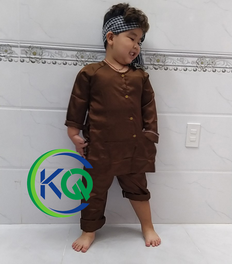 BỘ ĐỒ BÀ BA MÀU NÂU TRUYỀN THỐNG CHO BÉ TỪ 7 ĐẾN 30KG - VẢI PHI BÓNG - QUẦN NÂU, ÁO NÂU