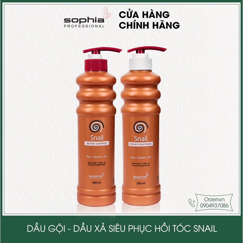 Cặp dầu gội xả snail siêu phục hồi tóc, siêu thơm Sophia Professional 500ml