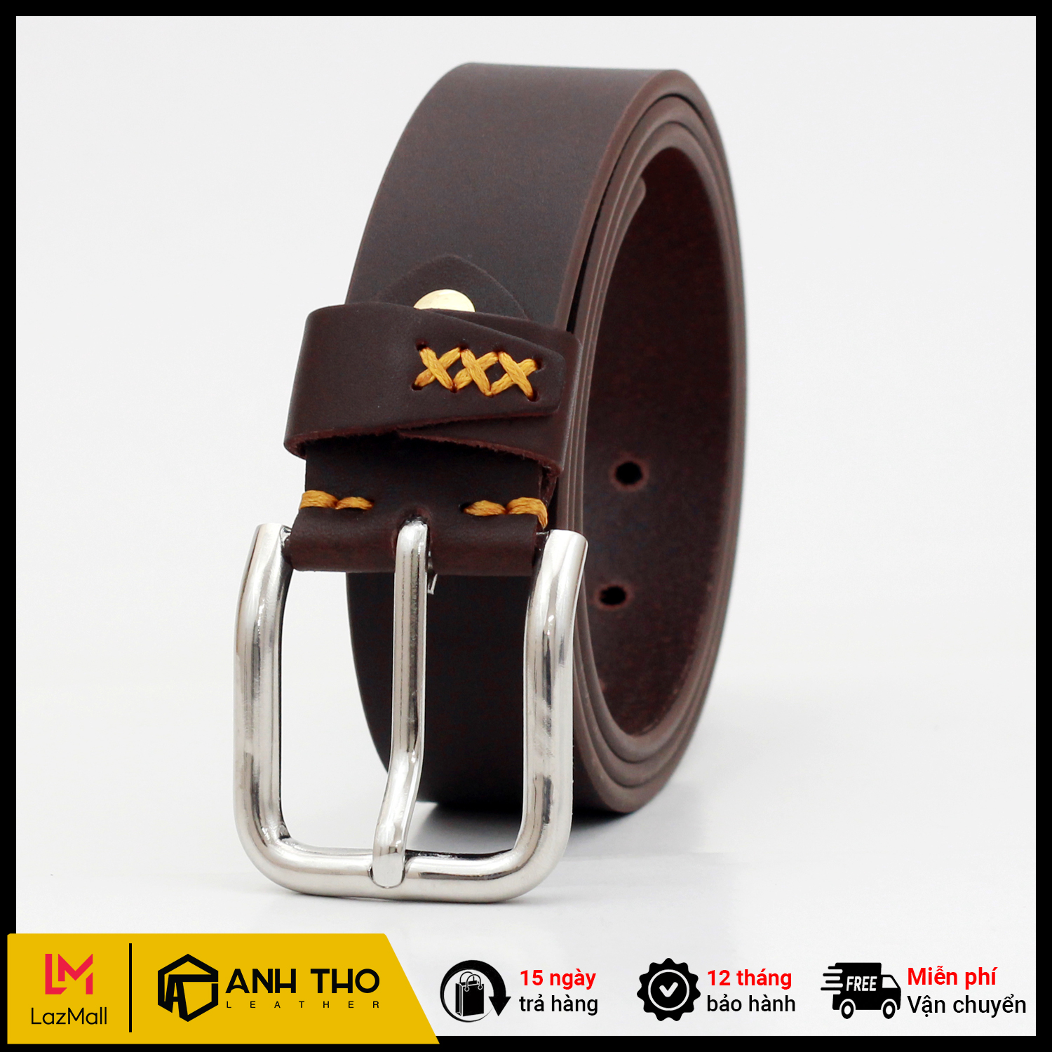 Thắt lưng da bò cao cấp AT Leather M1K4A - Khóa inox - Dòng Premium