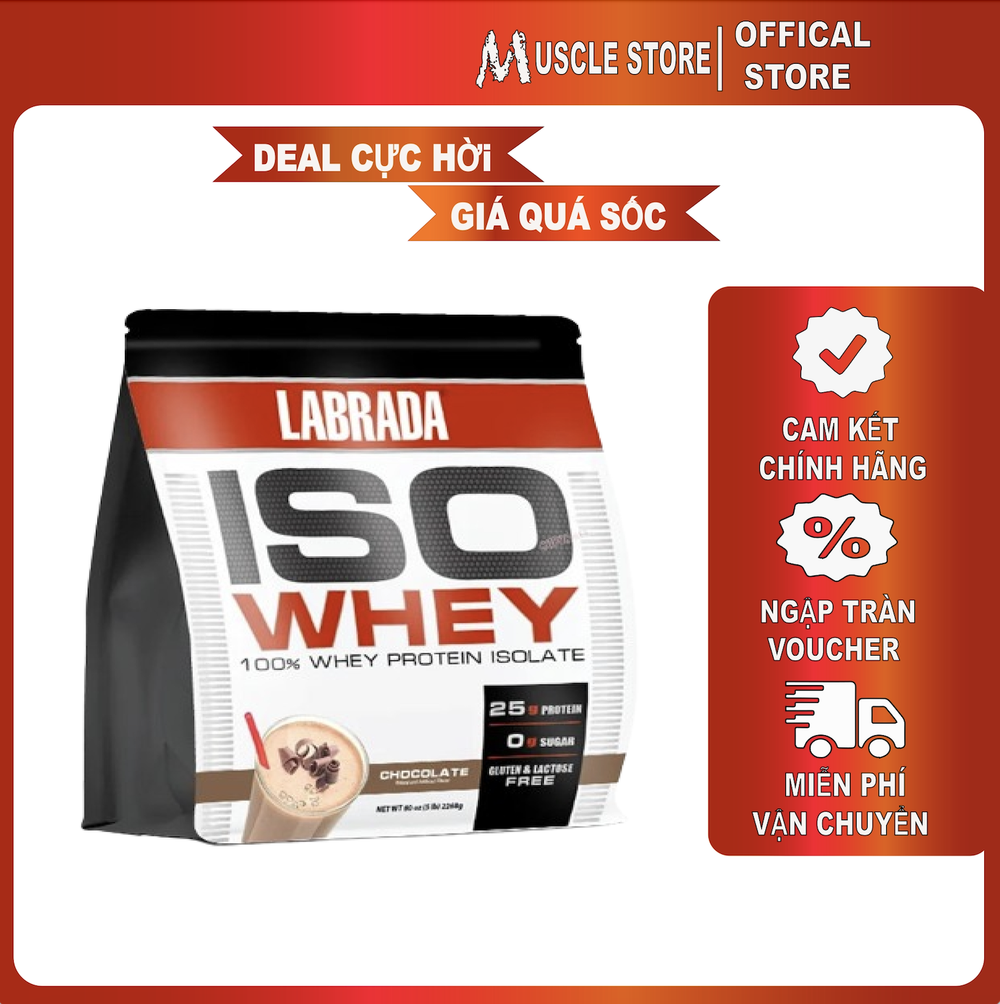 Iso whey protein - labrada - sữa tăng cơ, bổ sung 25g whey protein isolate 100%, hỗ trợ tăng cơ, giảm mỡ.