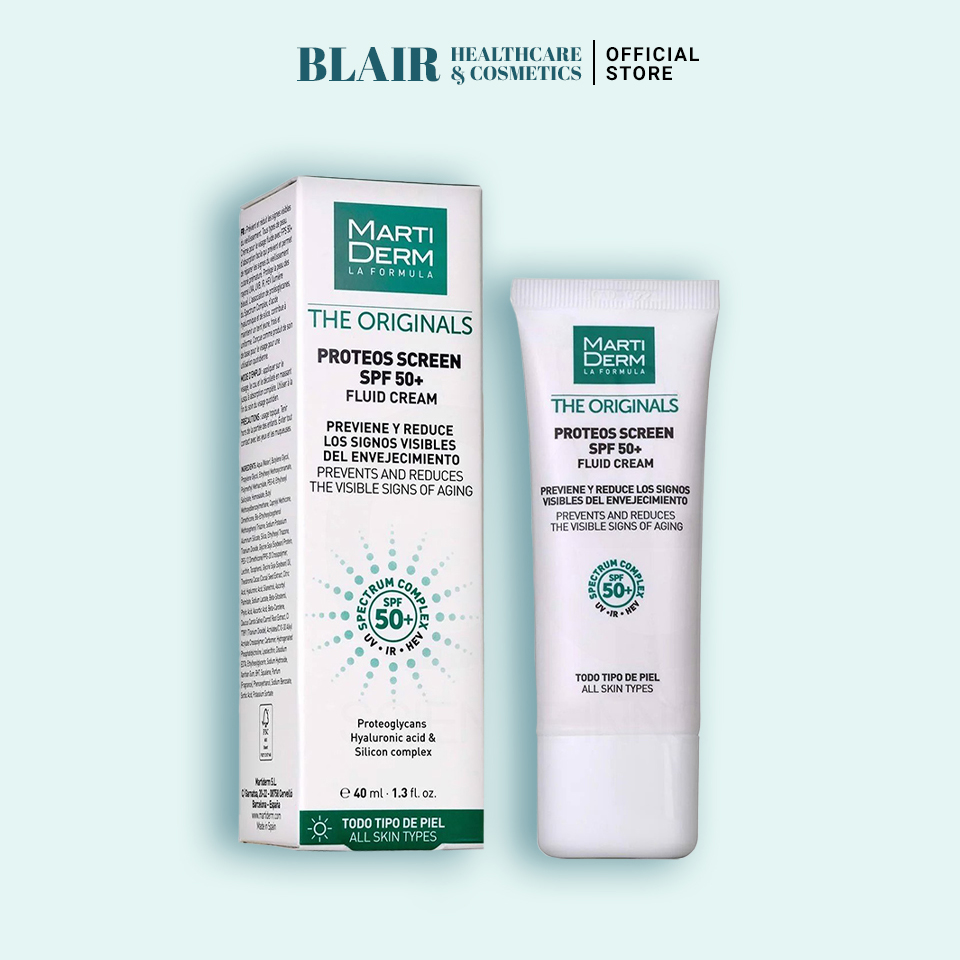 Kem chống nắng phổ rộng toàn diện ngừa lão hóa, phòng chống nám quay lại MARTIDERM PROTEOS SCREEN SPF50+ FLUID CREAM 40ml