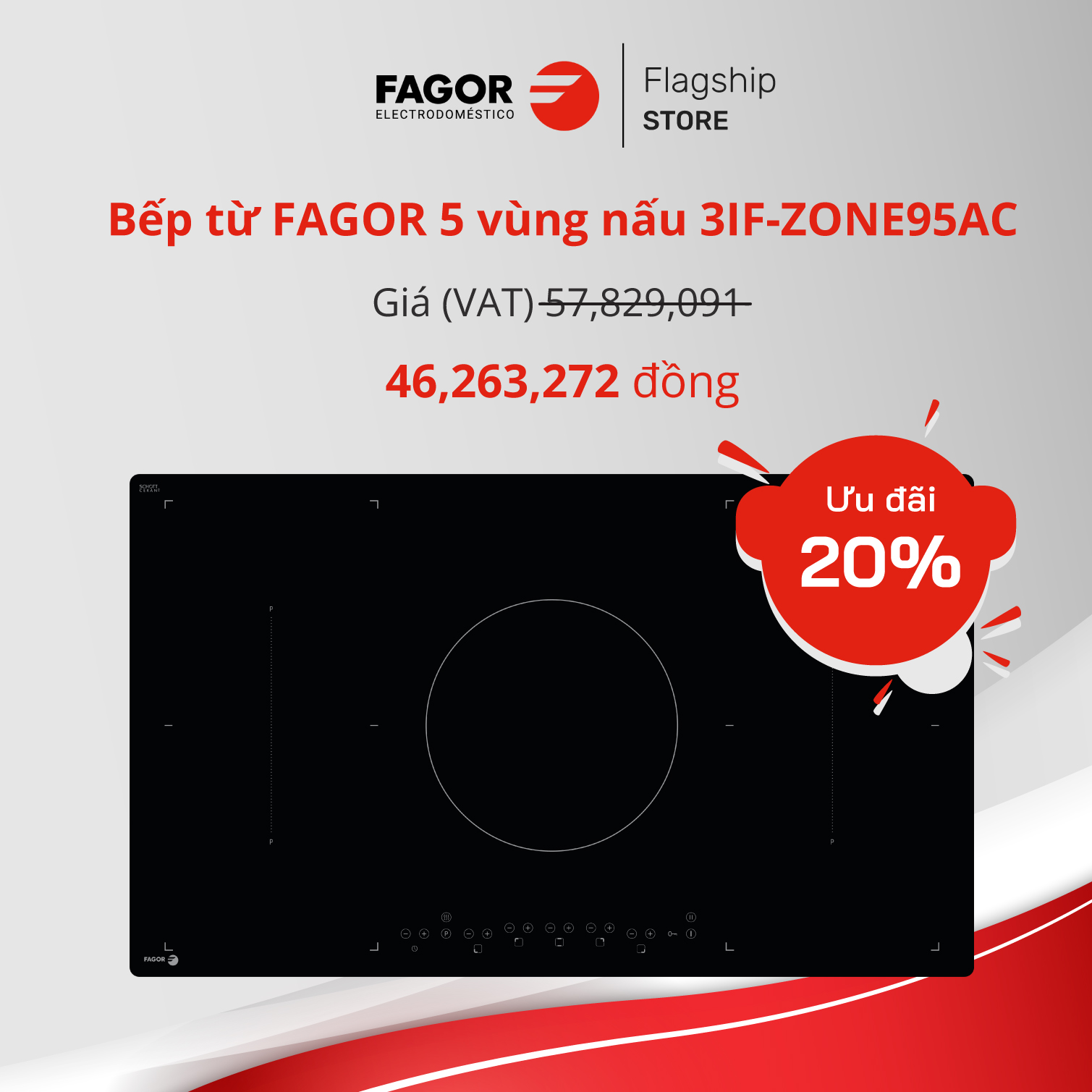 Bếp từ FAGOR 5 vùng nấu 3IF-ZONE95AC