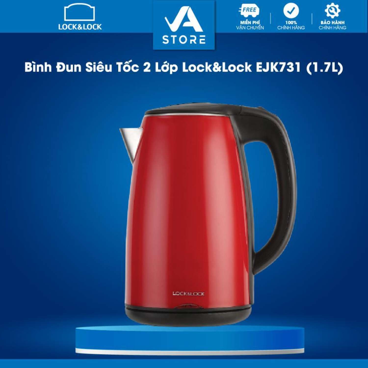 Ấm đun bằng thép không gỉ lock&lock ejk731 1.7l 1800w