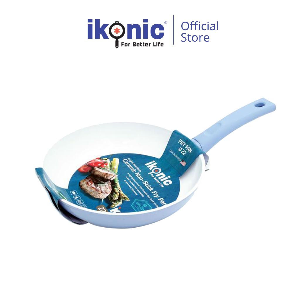 [HCM]Chảo chống dính tráng sứ cao cấp IKONIC IK8120 chất liệu hợp kim nhôm nguyên chất dày 3mm chống dính Ceramic Excilon đường kính chảo 20cm dùng cho mọi loại bếp - BH 24 tháng