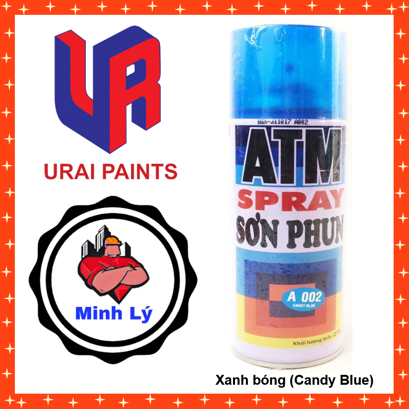 [HCM]Sơn Phun Màu Xanh Bóng A002 Candy Blue ATM Spray Cao Cấp (400ml/chai)