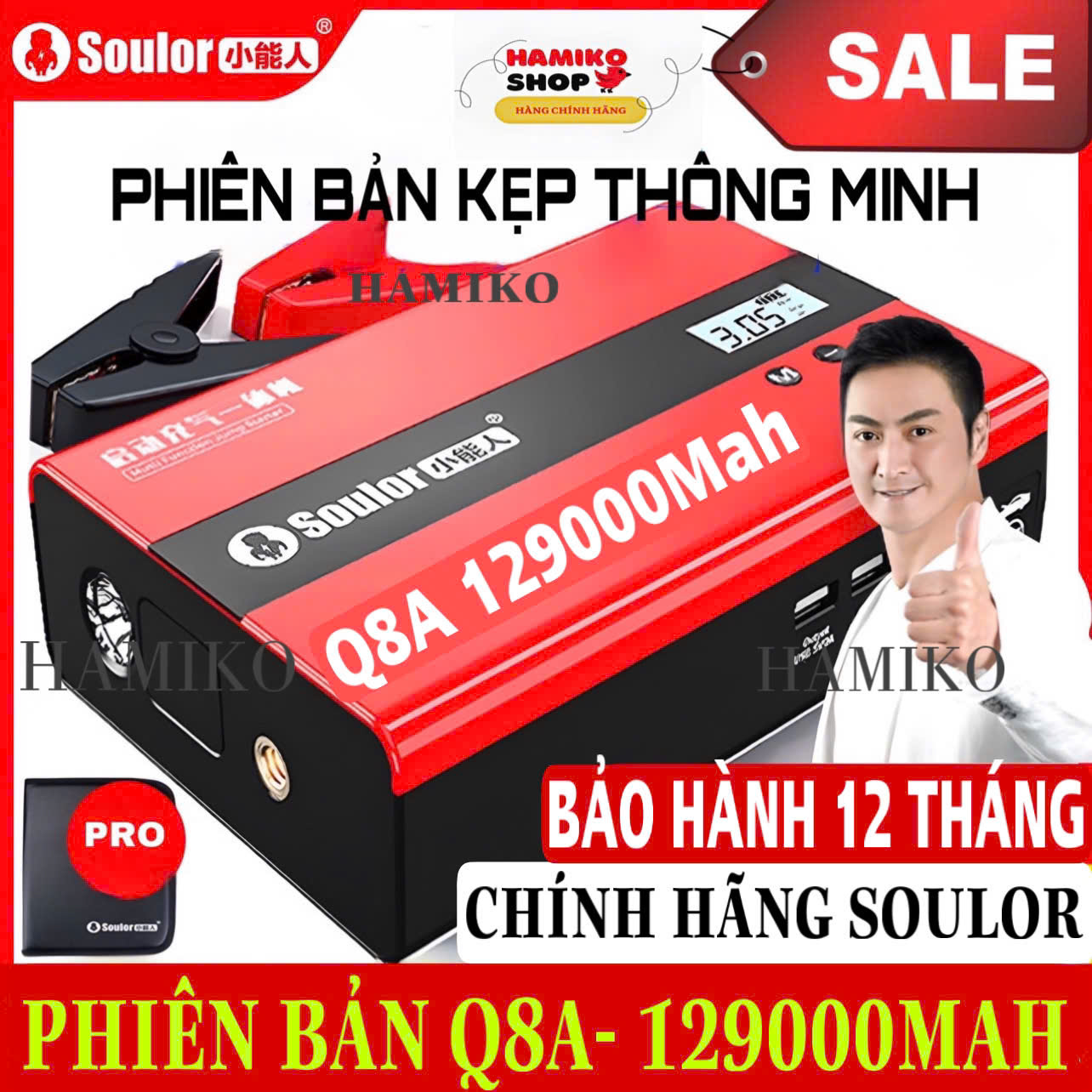 (Q8A 99800Mah) Kích bình ô tô tích hợp bơm hơi 4 trong 1, Hàng chính hãng Soulor, Kích đề nổ động cơ xăng 4.0 và dầu Diezen 2.5, Phiên bản đầu kẹp thông minh chống cháy nổ