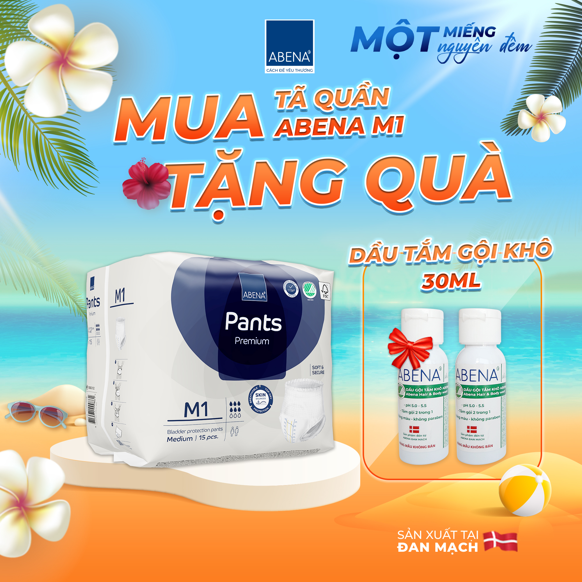 Tã quần người lớn Abena Pants Premium M1 Gói 15 miếng thấm hút 1.400ml - Nhập khẩu Đan Mạch