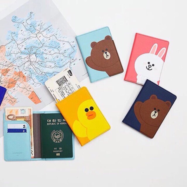 Passport cover ví đựng hộ chiếu, bọc hộ chiếu hình gấu thỏ line dễ thương đáng yêu cho nam và nữ phong cách mơ house